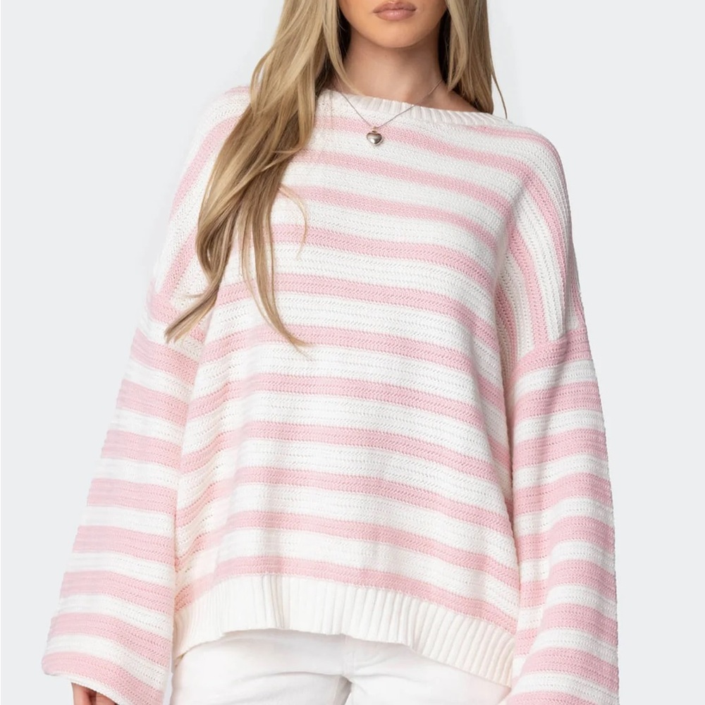 Edikted Pink and White Striped Sweater
